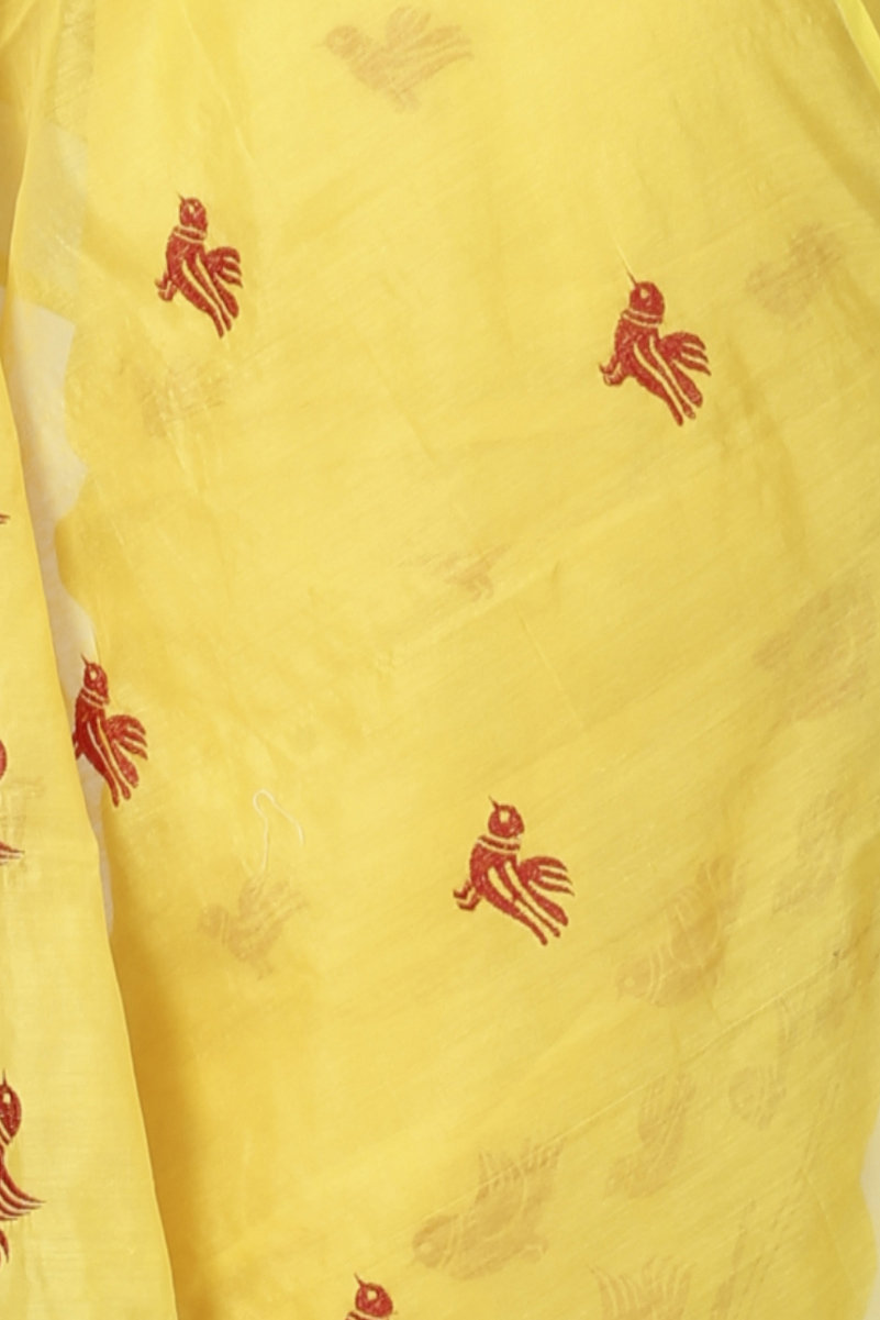 Yellow Blended Cotton Thulasi Hand Loom Saree (1189)